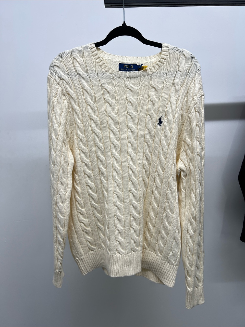 Polo by Ralph Lauren Cream Cable Knit Crewneck Sweater with Navy Pony